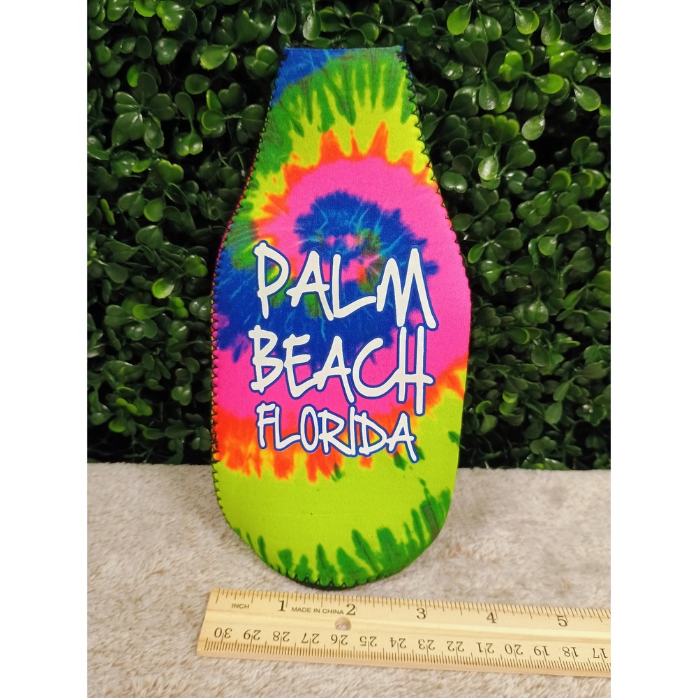 Palm‎ Beach Florida Tie Dye Bottle Koozie Insulator with Built-in Bottle Opener